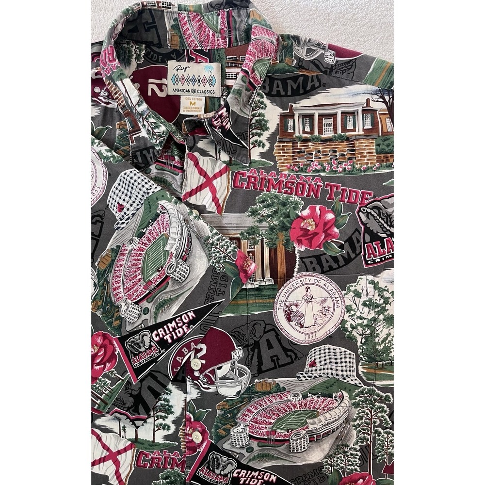 VTG Reyn Spooner Alabama Crimson Tide Hawaiian Shirt Mens M Football AOP SEC